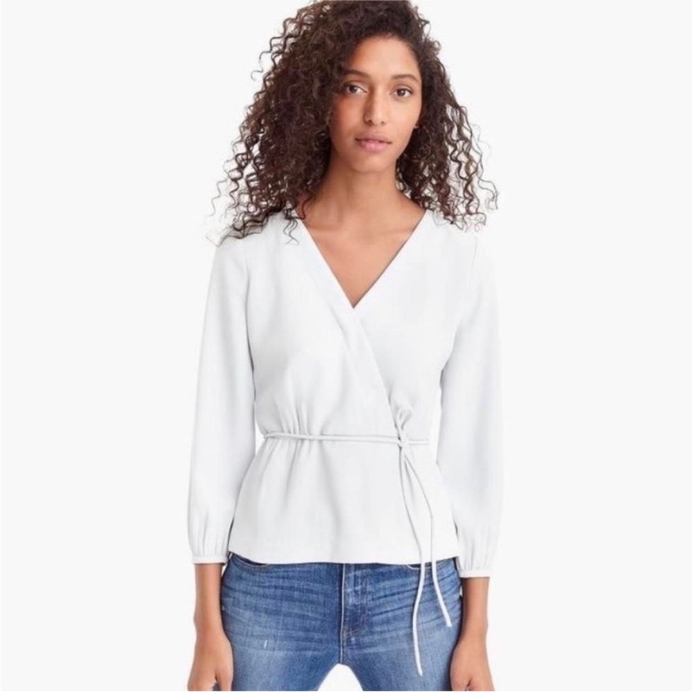 JCrew Drapey Crepe Faux-Wrap Top Blouse In Ivory Size 2 H2847